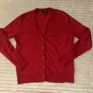 Charter Club Luxury Cardigan Sweater Womens M Red 100% Cashmere Button Front